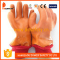 Orange PVC Gloves. Smooth/Sandy Finished with Acrylic Boa Liner.